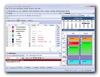 Agenda At Once Free PIM main screen with visible to-do, planner and notes